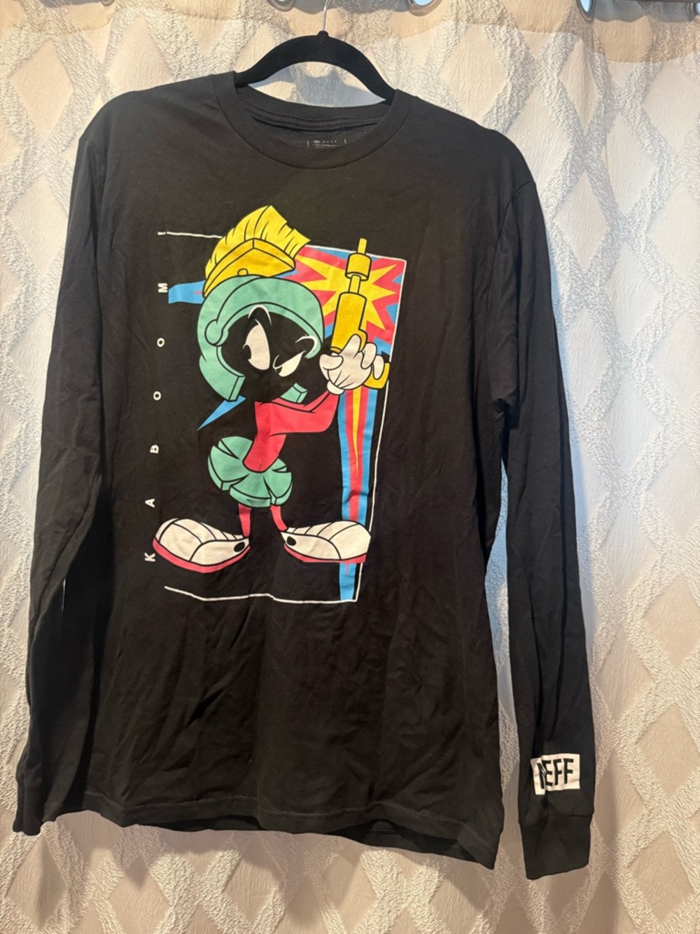 Neff Black Long Sleeve Tee with White Logo Sleeve Print